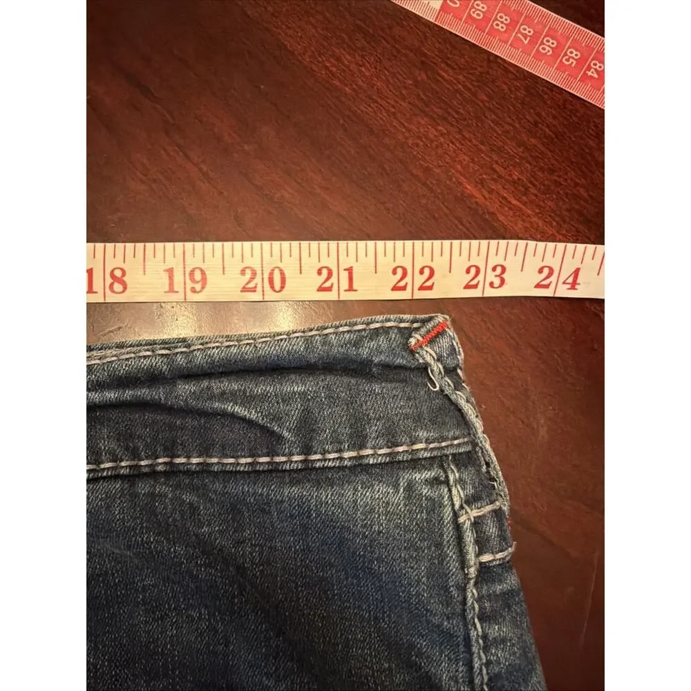 True Religion Ricky Mens Relaxed Straight Leg Blue Jeans Sz 42x33 Red Stitching
